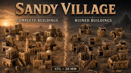 Sandy Village: Intact & Ruined Buildings , STL Files ,28MM