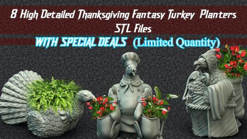 Thanksgiving Fantasy Turkey Planters - STL Files