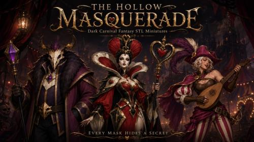 The Hollow Masquerade- 75mm Fantasy RPG STL Pack minis