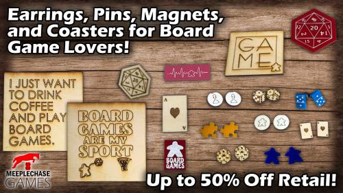 Earrings, Pins, Magnets, and Coasters for Board Game Lovers!