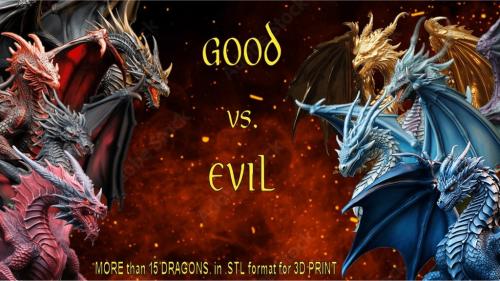 Good vs. Evil - 16 Dragons for 3D Print!