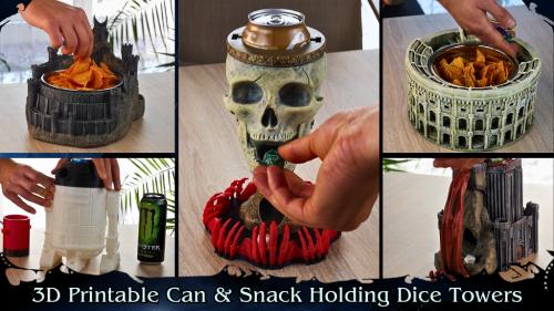Can & Snack Holding Fantasy Dice Towers - 3D Printable STL