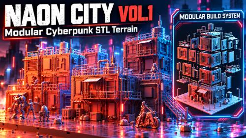 Modular Cyberpunk STL Terrain for 3D Printing + 6 Charecters