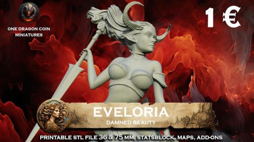 Eveloria,Damned Beauty, Demon Princess STL Model, 36 & 75 mm