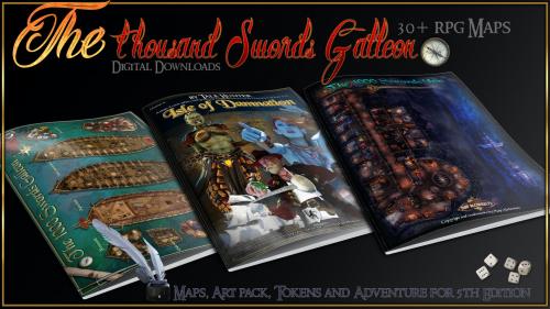 Collection of Rpg Maps, a huge galleon, and 5th ed adventure