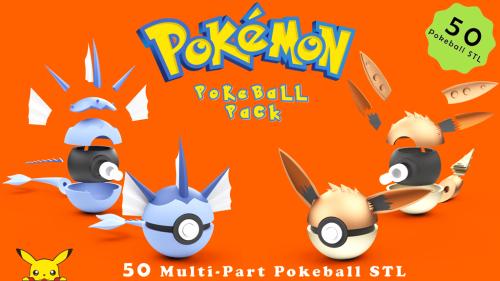 50 Multi-Part Pokeballs for Easy 3D Printing and Painting