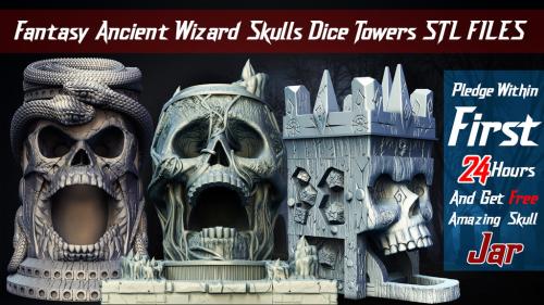 Fantasy Ancient Wizard Skulls Dice Towers - 3D Printable STL
