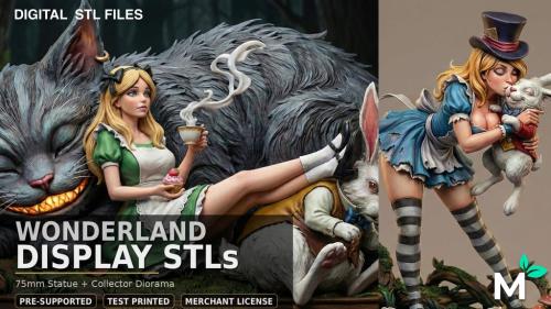 Wonderland Display STLs: 75mm Statue + Diorama