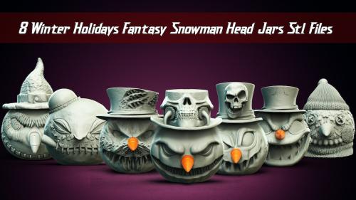 Winter Holidays Fantasy Snowman Head Jars - STL Files