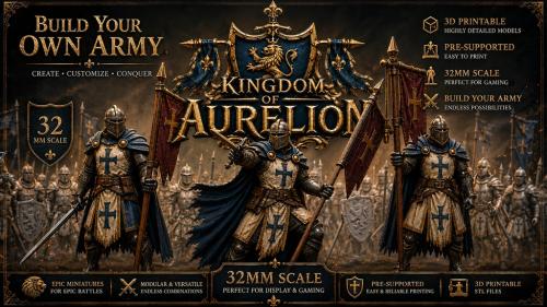 Kingdom of Aurelion – Fantasy Warriors STL Pack 32mm minis