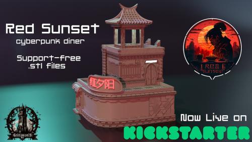 "Red Sunset" Cyberpunk diner | Support-free STL files