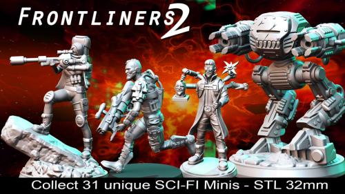 FRONTLINERS Vol II – Epic 32mm Sci-Fi Miniatures STL Bundle