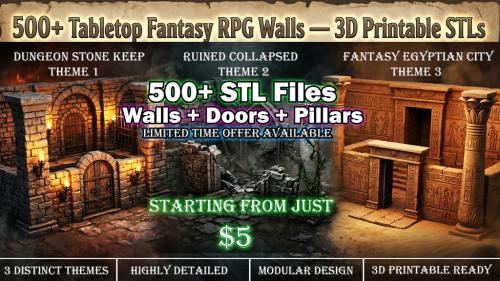 500+ Tabletop Fantasy RPG Walls & Doors — 3D Printable STLs