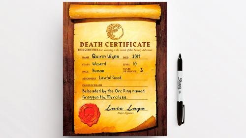 RPG Character Death Certificate
