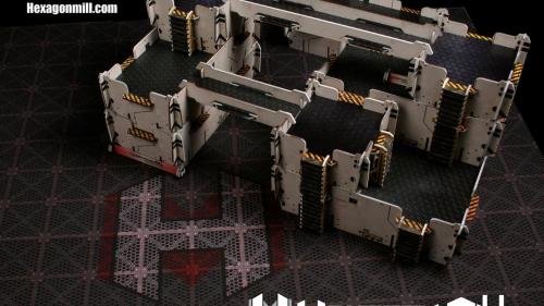 Pre-painted Flat Packable Sci-fi Buildings by Hexagon Mill