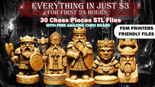 Dwarven Chess Set — 5 Styles Per Piece, 3D Printable STLs