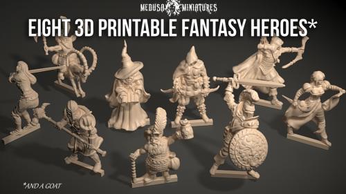 Eight 3d Printable Fantasy Heroes for Tabletop Gaming