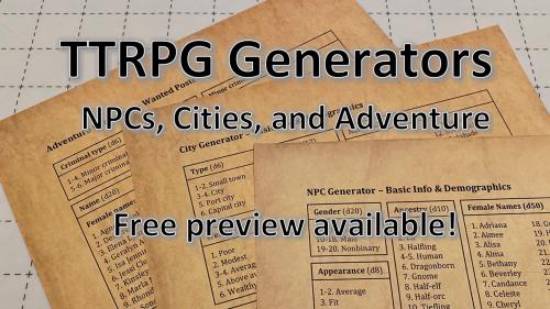 TTRPG Generators: NPCs, Cities, & Adventure