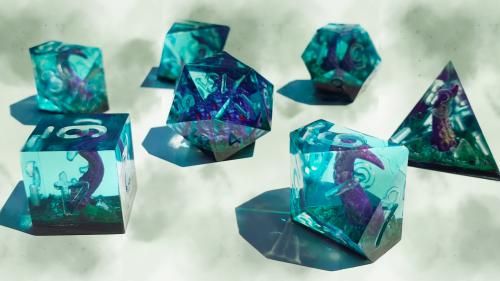 Calamity of the seas and dice. Handmade Kraken in dice