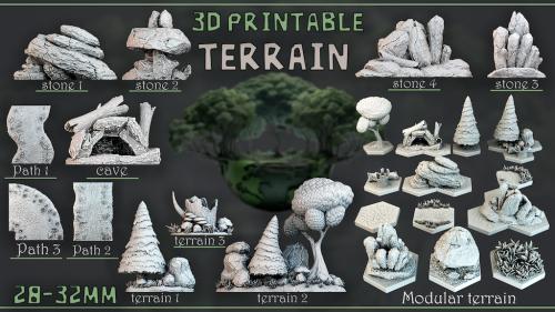 3D printable Terrain | Modular terrain | STL | 28mm | 32mm