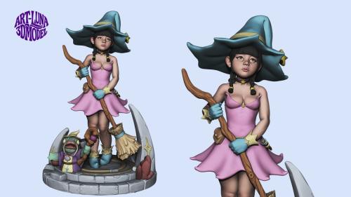 Female Magic Star Witch Miniature for 3D Printing -  Lyra 