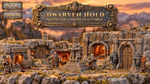 Dwarven Hold: Mountain Fortress & Forge | 28mm STL