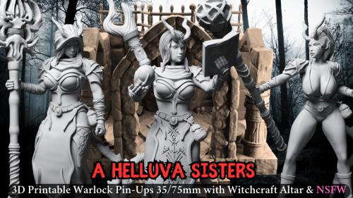 A Helluva Sisters: Warlock Tiefling Pin-Up STL Set + Altar
