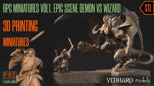 RPG Miniatures Vol 1. Epic Scene Demon vs Wizard by Yedharo.
