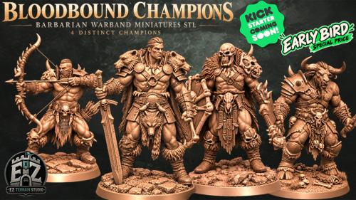 Bloodbound Champions – Barbarian Warband Miniatures STL
