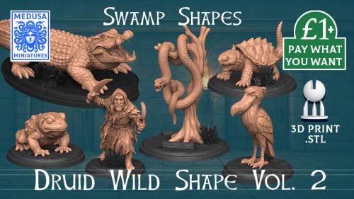 Druid Wild Shape Vol. 2 – 3D Printing STL Swamp Animal Minis