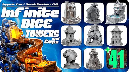 Infinite Dice Towers and Cups
