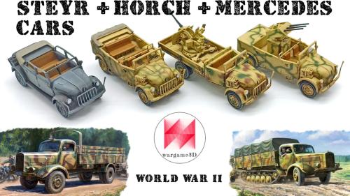 Steyr + Horch + Mercedes-Benz cars of WW2 (scale 1:56)