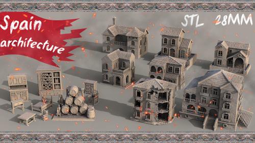 Stylized architecture of Spain 28 MM, STL