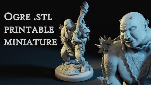 Detailed ogre miniature 3D model: printable
