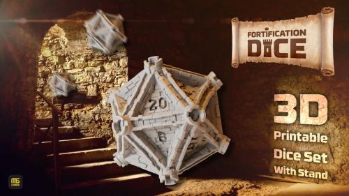 The Fortification Dice - 3D printable dice set with stand