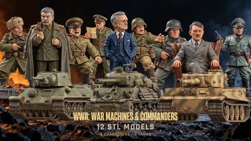 WWII: War Machines & Commanders — 12 STL Models