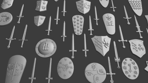Sword and Heraldic Shield selection STL Files