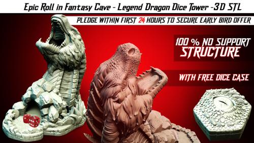Epic Roll in Fantasy Cave - Legend Dragon Dice Tower -3D STL