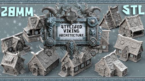 Stylized Viking architecture 28 MM, STL