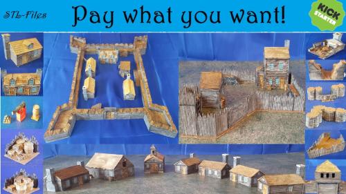 Realistic old wooden buildings