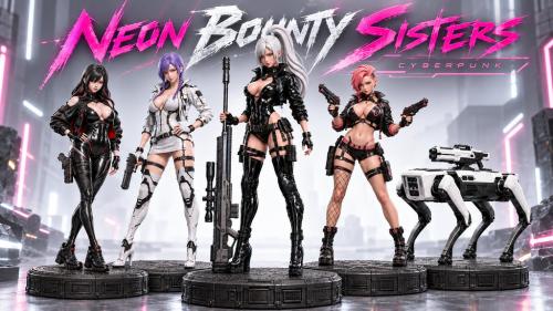 Neon Bounty Sisters Cyberpunk STL Miniatures for 3D Printing
