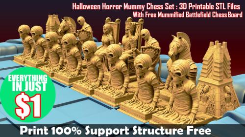 Halloween Horror Mummy Chess Set : 3D Printable STL Files