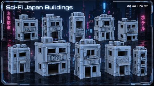 Sci-Fi Japan Buildings |STL 28 - 32 - 75 MM|