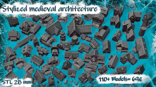 Super set of stylized medieval architecture