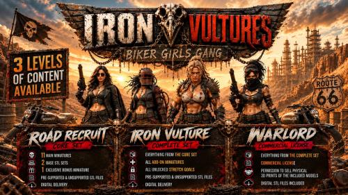 IRON VULTURES – Biker Girls Gang | 70mm STL Miniatures