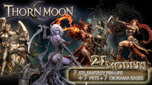 Thornmoon: 3D Printable STL Miniatures - 7 Fantasy Heroines