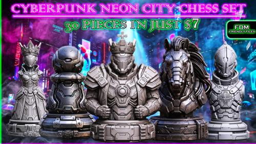 Cyberpunk Neon City Chess Set - 5 Styles Per Piece, 3D STLs