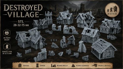 Ruined Medieval Village | 28 - 32 - 75 MM | STL |