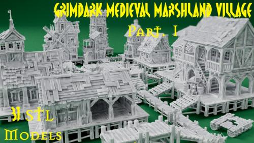 Grimdark medieval marshland village. STL 28mm / 3D Printable