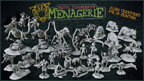 The Menagerie: 3D printable 28mm sci-fi alien creature minis